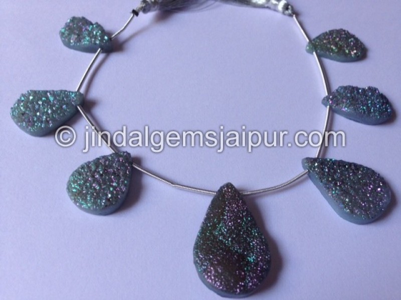 Greenish Blue Druzy Pear Shape Beads